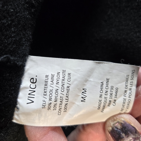 Vince black leather wool minimalist coat jacket - Picture 10 of 15